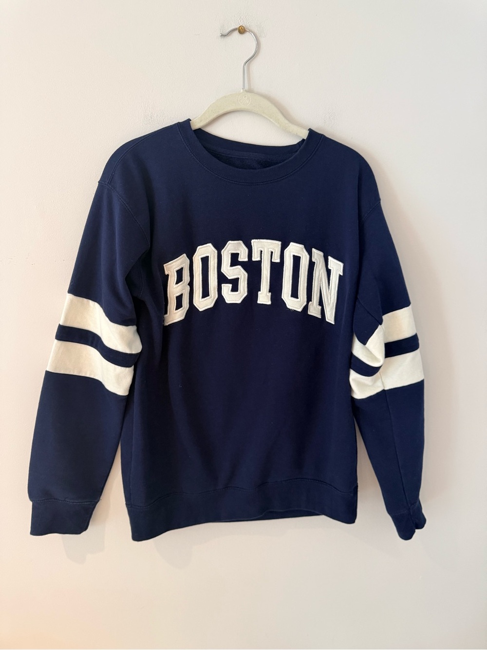 Navy Crewneck Sweatshirt with White Varsity Lettering